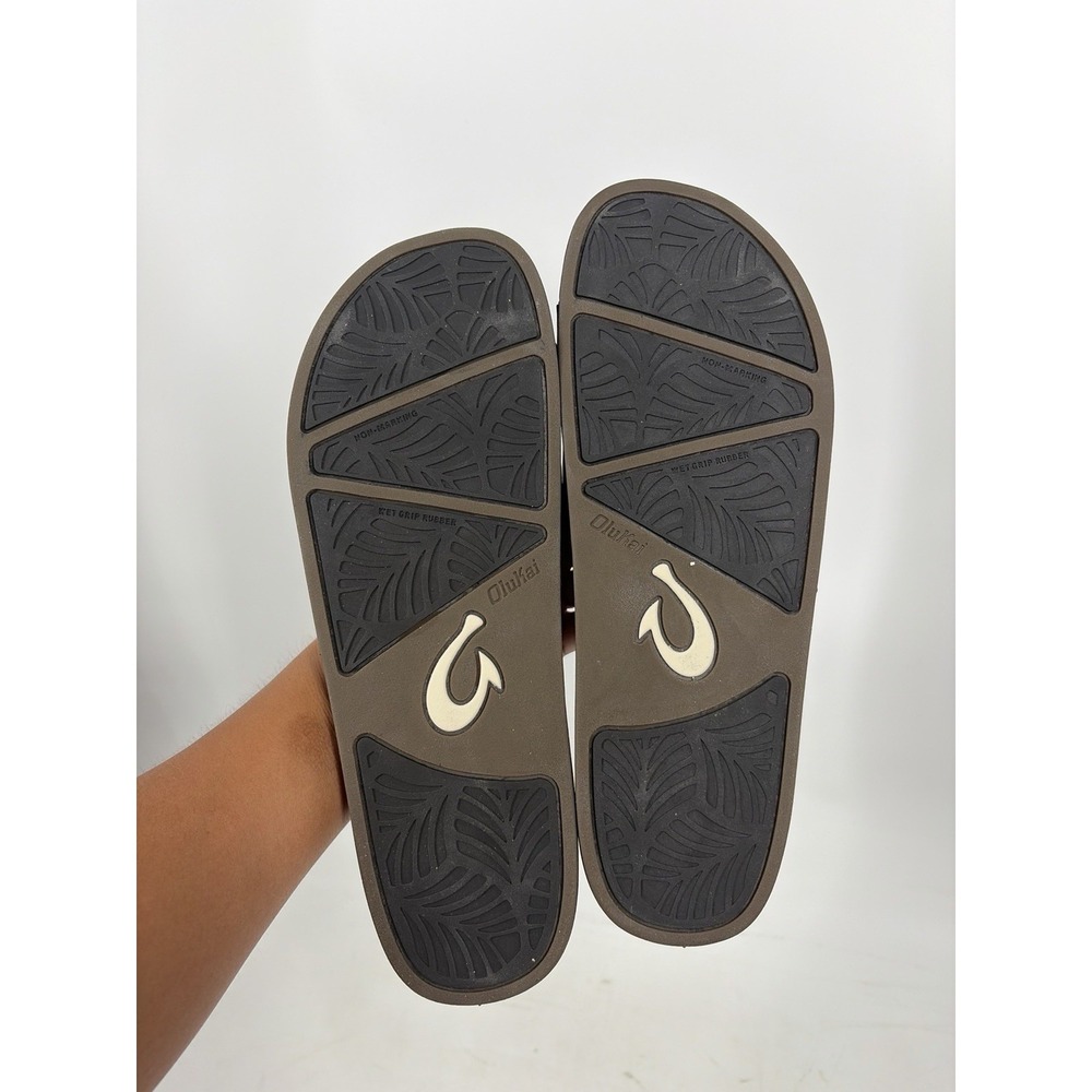 Women's Olukai Kamola Black Leather Woven Slides Sandals Size 10 - Picture 7 of 10